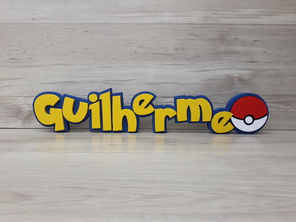 Nome Em Mdf - Peça De Mesa Tema Pokemon - Guilherme - 10 Cm