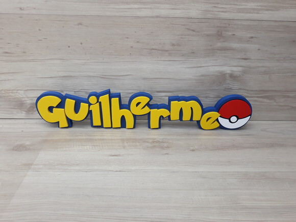 Nome Em Mdf - Peça De Mesa Tema Pokemon - Guilherme - 10 Cm