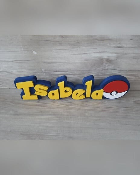 Nome em mdf - Peça de Mesa Tema Pokemon - Isabela - 10 cm