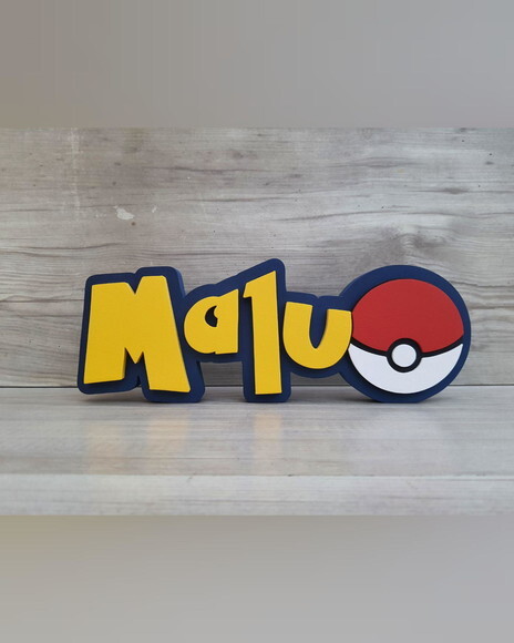 Nome em mdf - Peça de Mesa Tema Pokemon - Malu - 10 cm