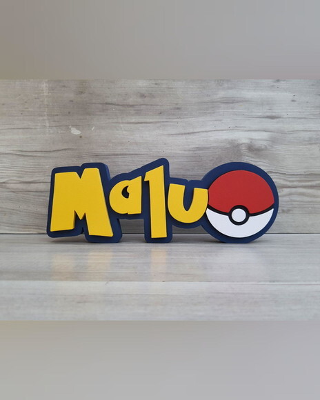 Nome em mdf - Peça de Mesa Tema Pokemon - Malu - 10 cm