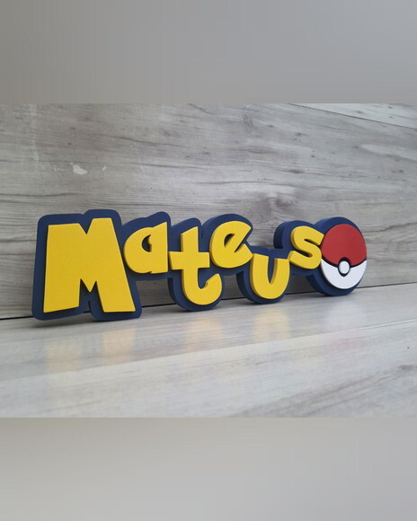 Nome em mdf - Peça de Mesa Tema Pokemon - Mateus - 10 cm