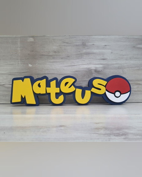 Nome em mdf - Peça de Mesa Tema Pokemon - Mateus - 10 cm