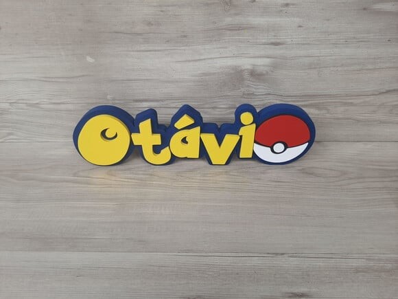 Nome em mdf - Peça de Mesa Tema Pokemon - Otávio - 10 cm