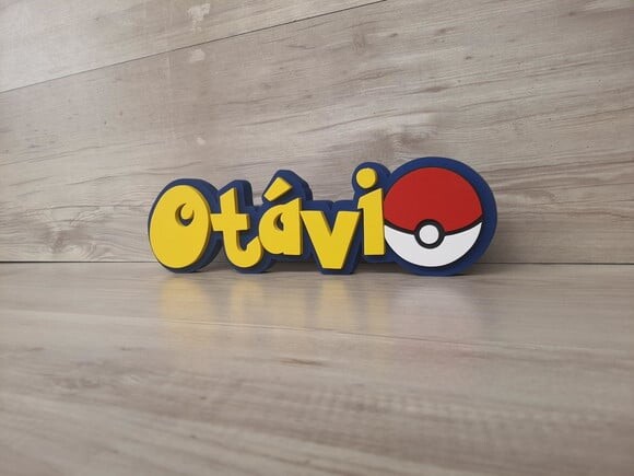 Nome em mdf - Peça de Mesa Tema Pokemon - Otávio - 10 cm