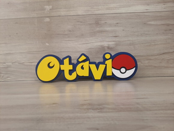 Nome em mdf - Peça de Mesa Tema Pokemon - Otávio - 10 cm