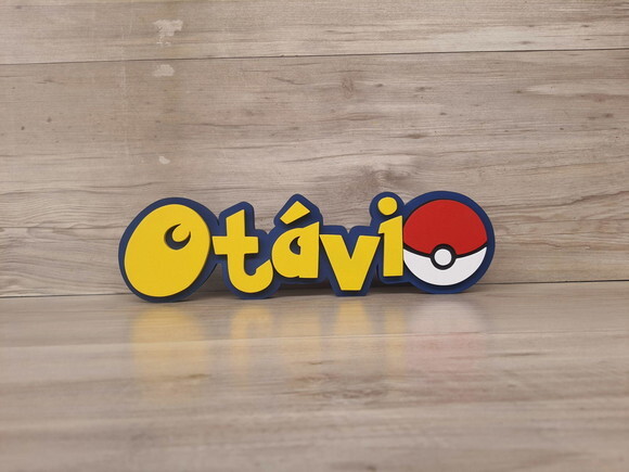 Nome em mdf - Peça de Mesa Tema Pokemon - Otávio - 10 cm