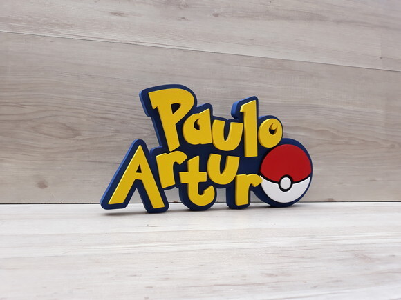 Nome em MDF - Peça de mesa Tema POKEMON - Paulo Artur 18 cm