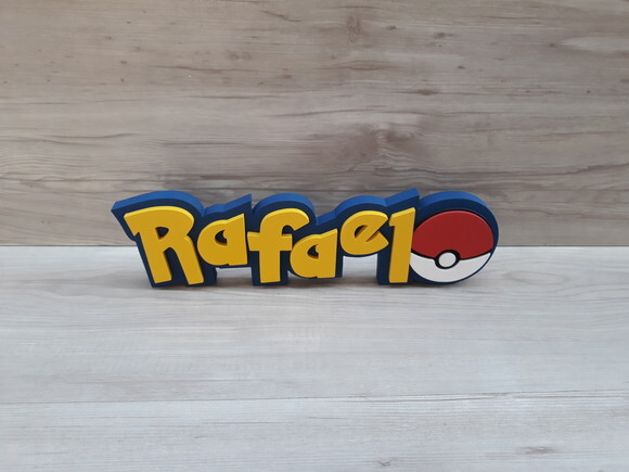 Nome em MDF - Peça de mesa Tema POKEMON - Rafael 10 cm