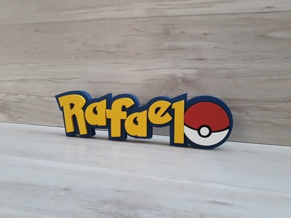 Nome em MDF - Peça de mesa Tema POKEMON - Rafael 10 cm