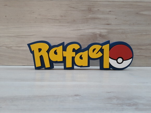 Nome em MDF - Peça de mesa Tema POKEMON - Rafael 10 cm