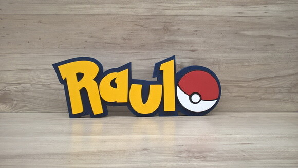 Nome em MDF - Peça de mesa Tema POKEMON - Raul - 13 cm