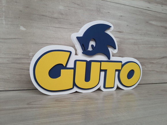 Nome em mdf - Peça de Mesa Tema Sonic - Guto - 17 cm
