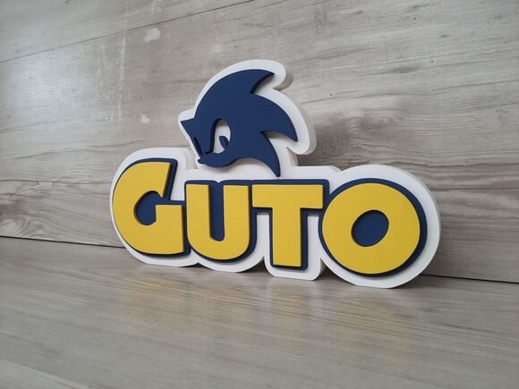 Nome em mdf - Peça de Mesa Tema Sonic - Guto - 17 cm