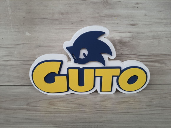 Nome em mdf - Peça de Mesa Tema Sonic - Guto - 17 cm