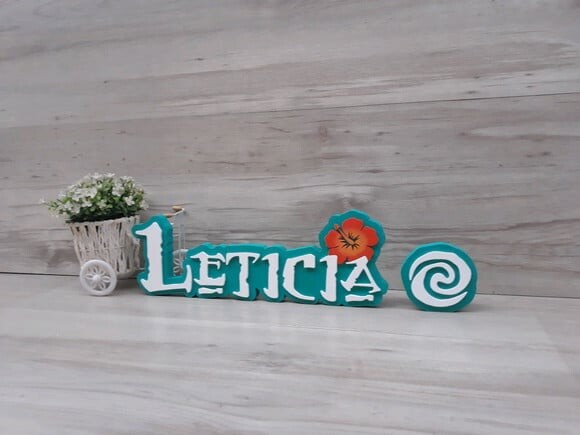 Nome em MDF - Tema MOANA - Leticia 12 cm + Simbolo Te Fiti