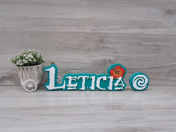 Nome em MDF - Tema MOANA - Leticia 12 cm + Simbolo Te Fiti