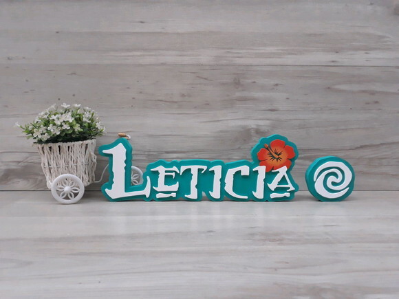 Nome em MDF - Tema MOANA - Leticia 12 cm + Simbolo Te Fiti