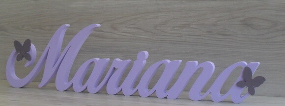 Nome mesa em MDF Mod BOP c/ aplique Borboleta -Mariana 13 cm