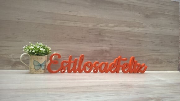 Palavra de Mesa em mdf - Linha Ck - Estilosa e Feliz - 10 cm