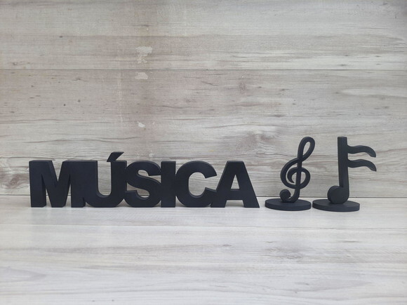 Palavra de mesa MDF - MÚSICA + 2 Notas Musicais