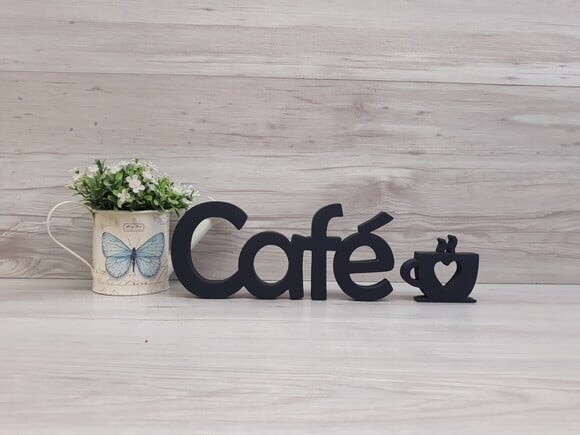 Palavra decorativa Café + escultura xícara