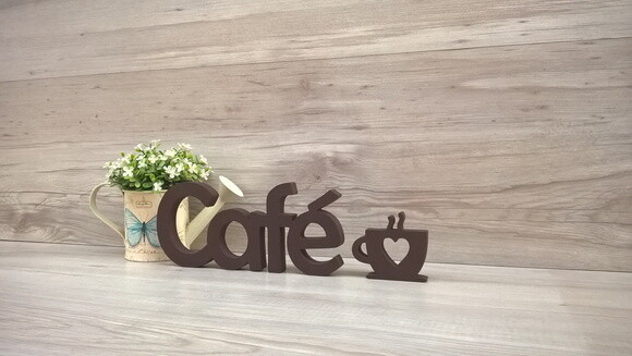 Palavra decorativa Café + escultura xícara
