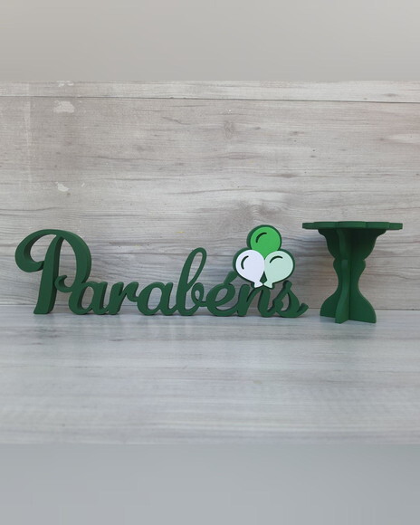 Parabéns - Palavra em mdf - Tema Balões + Mini Boleira