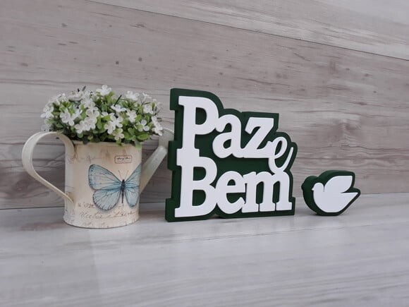 Paz e Bem + pombinha - palavras de mesa em mdf