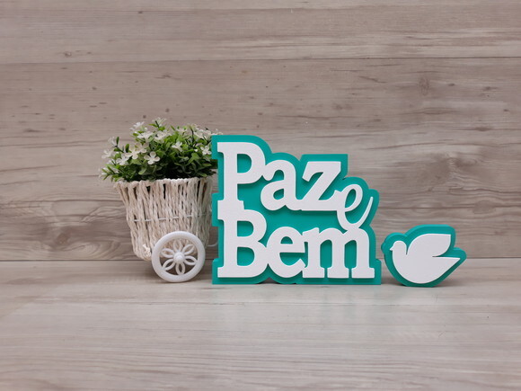 Paz e Bem + pombinha - palavras de mesa em mdf