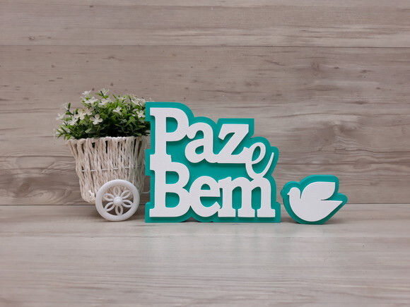 Paz e Bem + pombinha - palavras de mesa em mdf