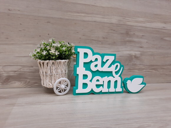 Paz e Bem + pombinha - palavras de mesa em mdf