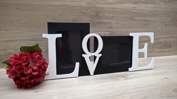 Porta Retrato Duplo LOVE Branco e Preto