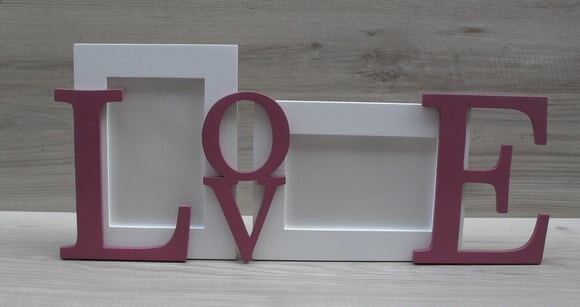 Porta Retrato Duplo LOVE Rosa antigo