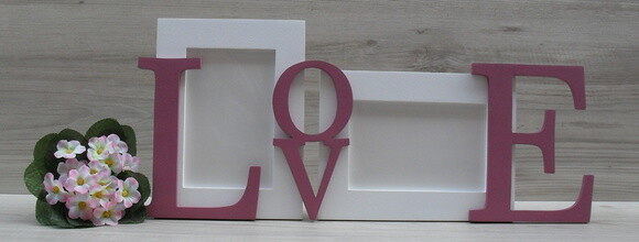 Porta Retrato Duplo LOVE Rosa antigo