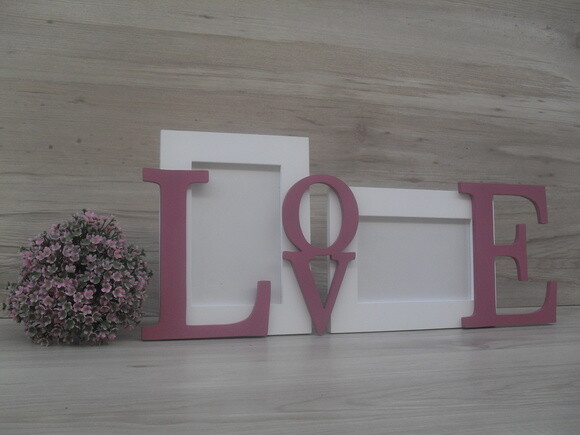 Porta Retrato Duplo LOVE Rosa antigo