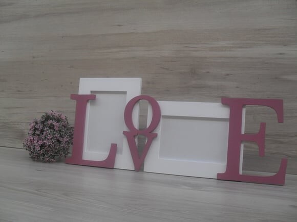 Porta Retrato Duplo LOVE Rosa antigo