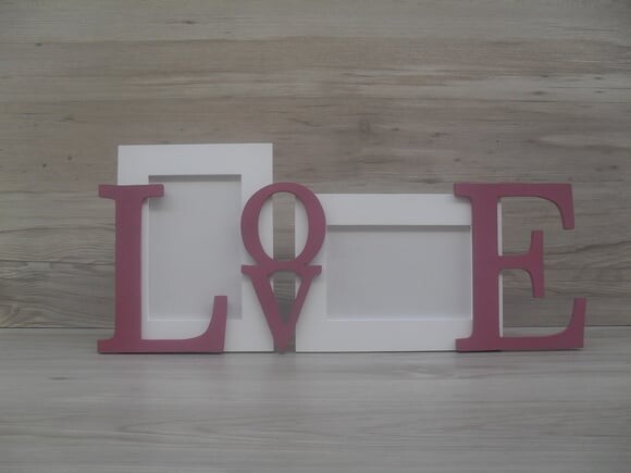 Porta Retrato Duplo LOVE Rosa antigo