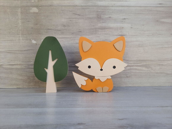 Raposa de Mesa + Árvore Escandinava Mod. Gota em mdf - 15 cm