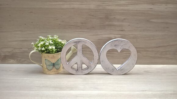 Símbolos Paz e Amor - 15 cm DUO - Pátina