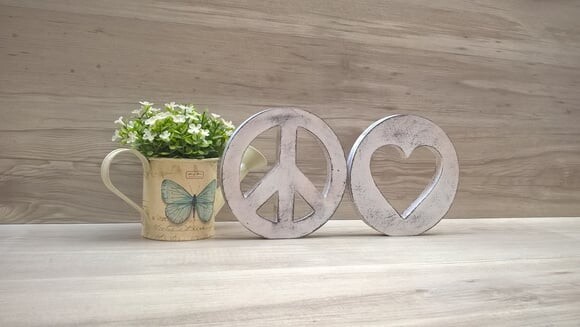 Símbolos Paz e Amor - 15 cm DUO - Pátina