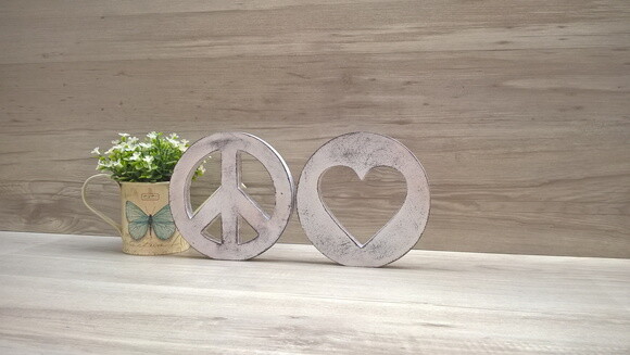 Símbolos Paz e Amor - 15 cm DUO - Pátina