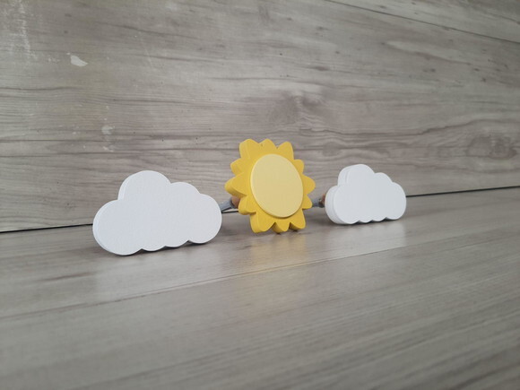 Trio Cabideiros/gancho Pendurador Infantil - Sol e Nuvens