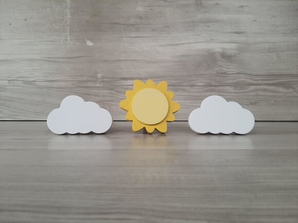 Trio Cabideiros/gancho Pendurador Infantil - Sol e Nuvens