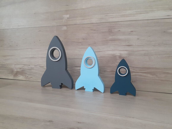 Trio de Foguetes de Mesa em mdf