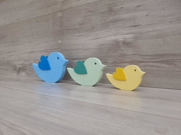 Trio de Passarinhos de Mesa em mdf