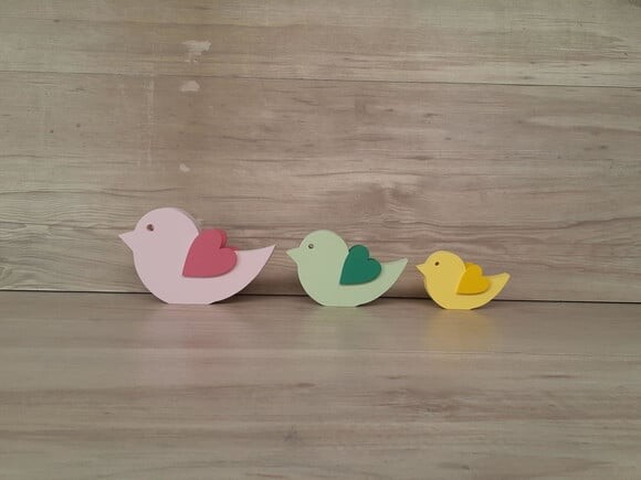 Trio de Passarinhos de Mesa em mdf