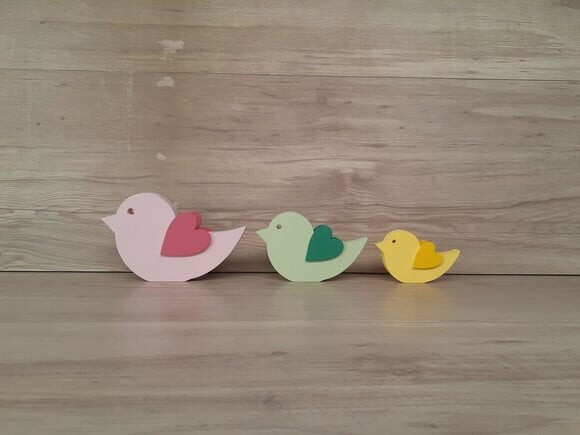 Trio de Passarinhos de Mesa em mdf