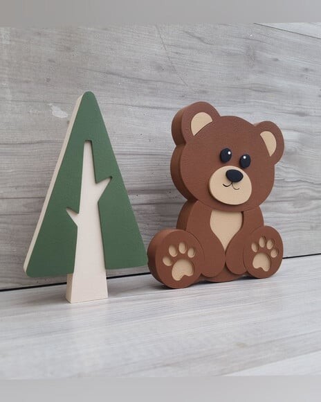 Ursinho de Mesa + Pinheiro Escandinavo em mdf - 15 cm
