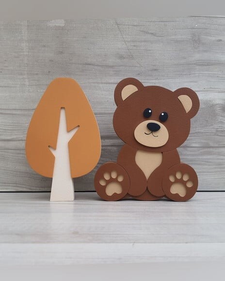 Ursinho de Mesa + Árvore Mod Gota em mdf - 15 cm